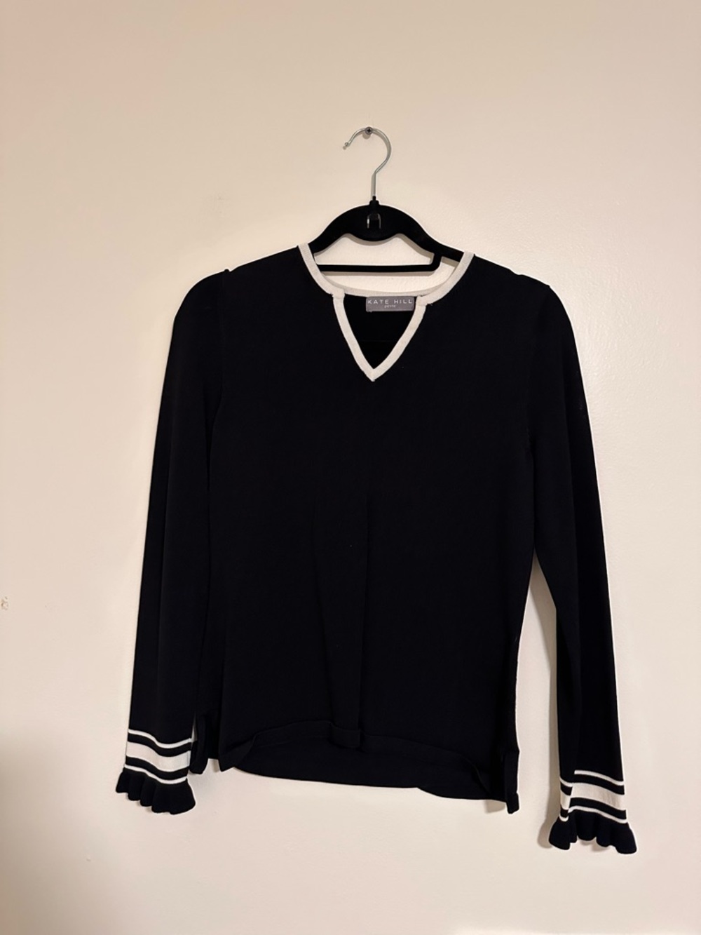 Whistles Black Long Sleeve Top with White Trim